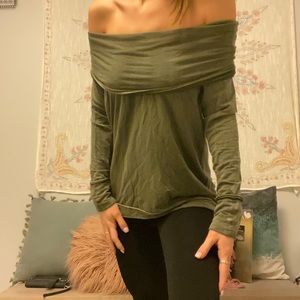 Green sweater off the shoulder